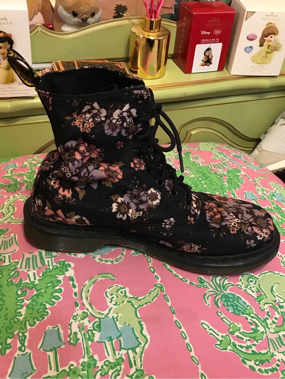 SINGLE LEFT Dr. Martens Beckett Women Black Floral Canvas Combat boot size 10